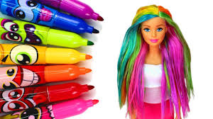 My eldest was very keen i wrote that, as wouldn't want a best barbie being used!! Coloring Barbie S Hair With Markers Diy Barbie Rainbow Hair Color Experiment And Washing Out Youtube