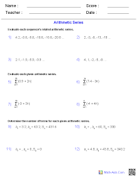 Algebra 2 Worksheets Sequences And Series Worksheets Arithmetic Sequences Arithmetic Geometric Sequences