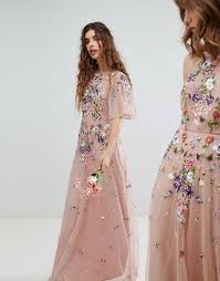 Design Bridesmaid Floral Embroidered Dobby Mesh Flutter Sleeve Maxi Dress Asos Prom Dresses Floral Mesh Dress Floral Bridesmaid Dresses