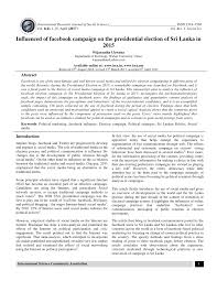 Pdf Influenced Of Facebook Campaign On The Presidential Election Of Sri Lanka In 2015