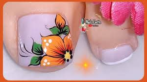 2.2 figuras de uñas para pies con diseños animal print. Decoracion De Unas Anaranjado Diseno De Unas Flor Unas Decoradas De Los Pie Paso A Paso Youtube