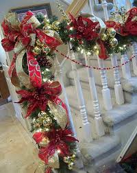 Garland Staircase Decoration I Like The Red And Gold Together And The Use Of The Bead Strand Bene Diy Christmas Garland Christmas Staircase Christmas Garland
