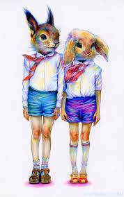 Animal Heads On Human Bodies Art Illustration Animal Art