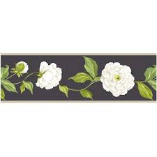 877384 country bath (outhouse) wallpaper border hk4650bd. Camelia Floral Wallpaper Border Black White Flower Bloom Love