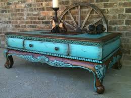 Highlighting The Ornate Raised Details With Cool Clear Turquoise Paint Dark Walnut Stain Painted Furniture Designs Painted Furniture Redo Furniture