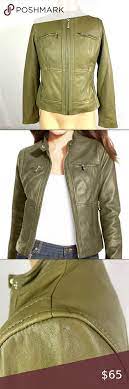 Michael Kors Olive Green Leather Jacket Gently Used Has A Small Pen Mark On The Shoulder Pleas Green Leather Jackets Olive Green Leather Jacket Leather Jacket