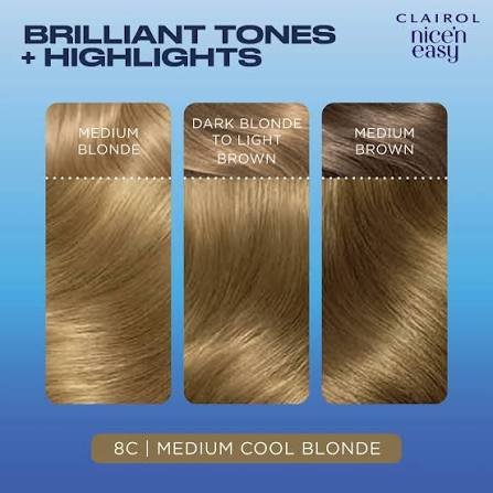 Clairol Nice'n Easy Permanent Hair Dye, 8C Medium Cool Blonde, 1 kit |  Clairol GB