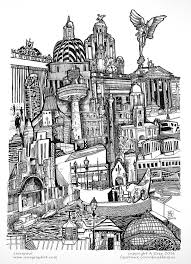 Black And White Liverpool Skyline Art Tate Liverpool Drawing Illustration Onegraydot City Drawing Drawing Illustrations Liverpool Waterfront