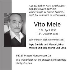 Traueranzeigen von Vito Mele