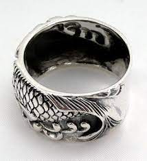 Japanese Carp Koi Fish Tattoo 925 Sterling Silver Mens Wedding Bands Ring Aneis
