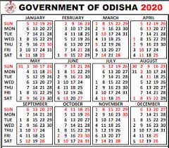Odisha Govt Calendar 2020 In 2020 Calendar 2020 Odisha Government