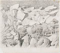 Drawing For The Etching Cliff Face Central Australia 1977 By Lloyd Rees The Collection Art Techniques Landscape Sketch Drawings