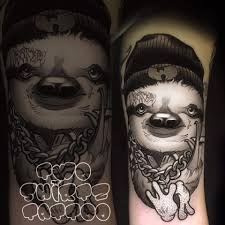 Gangster with gun tattoo evil gangster clown tattoos pictures gangster. Youngbloods Tattoo Studio Gangsta Sloth From A Couple Of Weeks Back By Two Shirtz Dm Or Call To Make A Booking 08 9592 1518