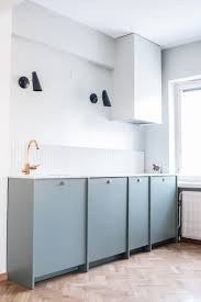 Remodelled A S Helsingo Kitchen In 1950 S Apartment Ingaro Door In Water Green Parasol Brass Handles Kitchen Refurbishment Wood Doors Interior Ikea Kitchen