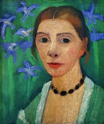 Modersohn Becker: Self portrait front green background with… Art Print