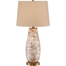 Cottage table lamp distressed antique gold white shade for living room bedroom. Regency Hill Cottage Table Lamp Mother Of Pearl Tile Vase Beige Drum Shade For Living Room Family Bedroom Bedside Nightstand Target