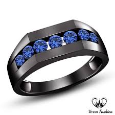 Black And Silver Wedding Rings For Men 1 77 Ct Blue Sapphire Black Rhodium Finish Sterling Silver Engagement Band Ring Sterling Silver Rings Bands Sterling Silver Engagement Rings Silver Mens Band