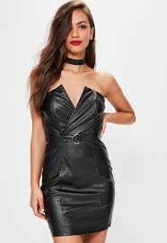 Missguided Black Faux Leather D Ring Bandeau Bodycon Dress Leather Dresses Faux Leather Dress Dresses