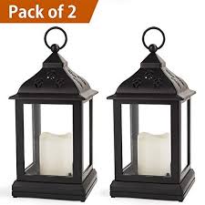 Bright Zeal Pack Of 2 Vintage Candle Lantern With Led Flickering Flameless Candle Black 8hr Timer Batteries Vintage Candles Lanterns Decor Candle Lanterns