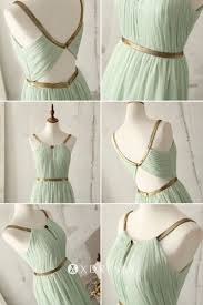 Gold Straps Sage Green Chiffon Bridesmaid Dress In 2020 Green Chiffon Bridesmaid Dress Light Green Bridesmaid Dresses Mint Green Bridesmaid Dresses