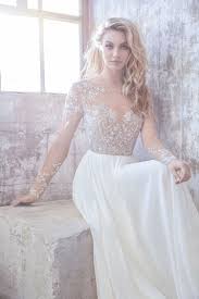 Ivory Chiffon A Line Bridal Gown Long Sleeve Illusion Bodice With Metallic Floral Micro Be Spring Wedding Dress Wedding Dress Long Sleeve Wedding Dress Trends