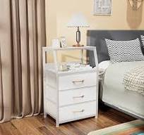 Amazon.com: Furnulem Mesita de noche blanca con 3 cajones y ...