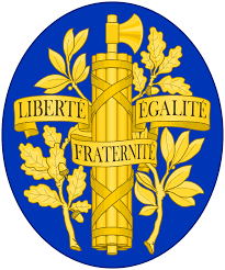 The coat of arms of france depicts a fasces surrounded by wreaths of laurel and oak, as well as a ribbon bearing the national motto liberté, égalité, fraternité. National Emblem Of France Wikipedia