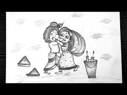 Radha Krishna Holi Drawing Cute Radha Krishna Playing Holi Pencil Drawing Easy Youtube In 2020 Pencil Drawings Easy Pencil Drawings Easy Drawings