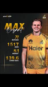 Zalmi fans, are you ready for some fireworks? 🎆, @_maxbryant is here to  set @thepsl Season 10 alight 🙌, Check out his T20 stats and some explosive  shots💥, #Zalmi #YellowStorm #Haier #DECADEOFHBLPSL