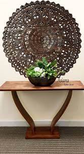 Elegant Medallion Lotus Wood Carved Wall Plaque Asian Wall Art Home Decor 36 Dark Brown Medallion Wall Decor Carved Wood Wall Art Carved Wood Wall Decor