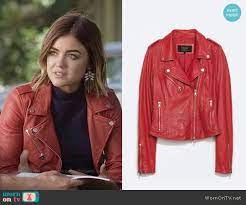 Aria S Red Leather Jacket On Pretty Little Liars Red Leather Jacket Outfit Pretty Little Liars Outfits Pretty Little Liars Fashion