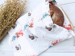 Linen Bread Bag Watercolor Plum Mouse ...
