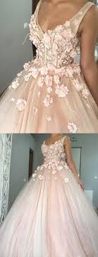 Ball Gown V Neck Floor Length Pearl Pink Tulle Quinceanera Dress With Flowers Light Pink Prom Dress Pink Evening Dress Light Pink Quinceanera Dresses