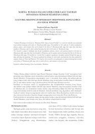 Maybe you would like to learn more about one of these? Pdf Makna Budaya Dalam Lirik Lirik Lagu Daerah Minahasa Sebagai Kearifan Lokal Cultural Meaning In Minahasan Traditional Songs Lyrics As A Local Wisdom