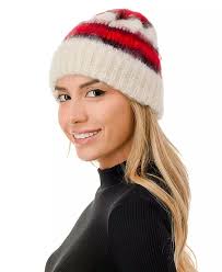 MARCUS ADLER Stripe Fuzzy Hair Beanie