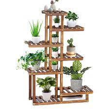 Wood Plant Stand Indoor 44 7 Tier Outdoor Tall Plant Stand Flower Stand Multiple Tier Plant Display Rack Holder Steady Vertical Carbonized Shelves For Pat Plant Stand Indoor Wood Plant Stand