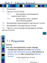 Lengkung normal berbentuk loceng berimetri terhadap suatu garis tegak melalui min. Taburan Normal