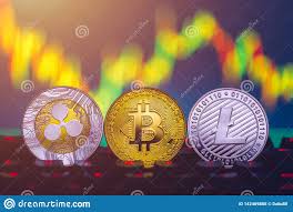 Bitcoin Litecoin And Ripple Coins Currency Finance Money On