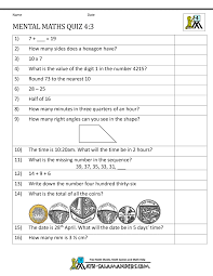 Mental Maths Test Year 4 Worksheets