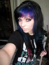 Emo hairstyles are typically characterized by teased hair, straight bangs that cover half the face, and bold colors. Emogirl1688 S Image Emo Hair Hair Styles Purple Black Hair