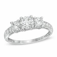 Lab Created White Sapphire Three Stone Ring In Sterling Silver Zales In 2020 White Gold Rings Three Stone Rings Engagement Ring White Gold