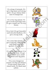 These animals are threatened by hunting and human encroachment for agriculture and timber. Animals Descriptions Esl Worksheet By Keyeyti