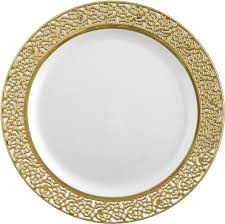 Black And Gold Plastic Plates 10 25 Inspiration White With Gold Lace Plastic Plates Plastic Plates Plastic Ware Disposable Plates