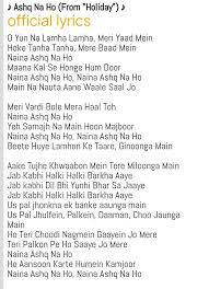Hey Guys Provide Me With Lyrics Of Song Naina Ashk Naa Ho From Holiday A Soldier Is Never Off Brainly In Aao ye, pal yuh mehkaye do nainon ko, geet sunaye. lyrics of song naina ashk naa ho