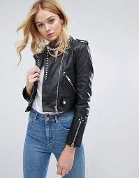 Walter Baker Erika Studded Leather Jacket Leather Jacket Studded Leather Jacket Zipped Leather Jacket