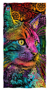 Amazon Com Dawhud Direct Dean Russo Cotton Beach Towel Wish I Was My Cat Home Kitchen Cat Art Cat Art Print Cat Artwork