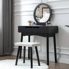 What could bring your vanity table to the next level? Ilalium Wooden Dressing Table With 2 Drawer Storage And Stool Black Decornation