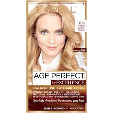 Black, brown, gold, red, gray, beige, multicolor, white, blue, purple, pink. Amazon Com L Oreal Paris Excellence Age Perfect Layered Tone Flattering Color 8n Medium Natural Blonde Set Packaging May Vary Beauty
