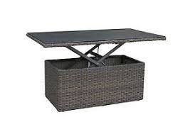 Hoehenverstellbarer Gartentisch Polyrattan Glasplatte Grau Gartenmoebel Set Tisch Lounge Tisch Rattan Couchtisch Polyrattan