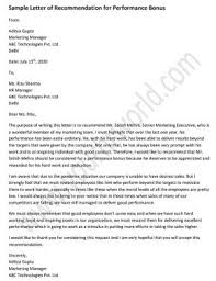 Sample Letter Of Recommendation For Performance Bonus